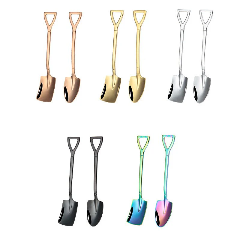 HULIANFU Shovel Spoon Stainless Steel Teaspoon For Coffee Spoon Fruit Ice Cream Dessert Scoop Kitchen Accessories Wedding Christmas Gift - Deanwangkt