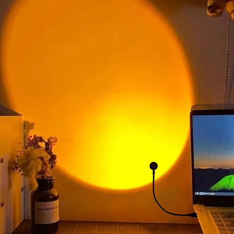 HULIANFU USB Sunset Rainbow Lamp Projection Atmosphere 7 Colors Night Light Photography Live Streaming Background Home Wall Decoration 50 - Deanwangkt