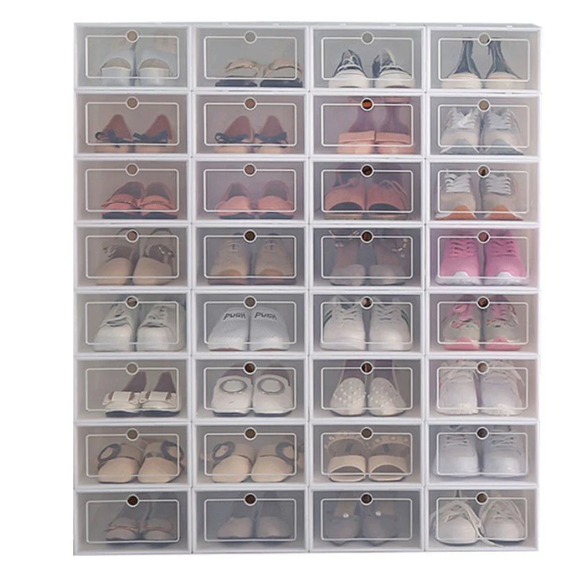 HULIANFU Wholesale 24pcs Shoe Box Set Classic White Foldable Storage Plastic Clear Home Organizer Shoe Rack Stack US CA&NJ warehouse - Deanwangkt