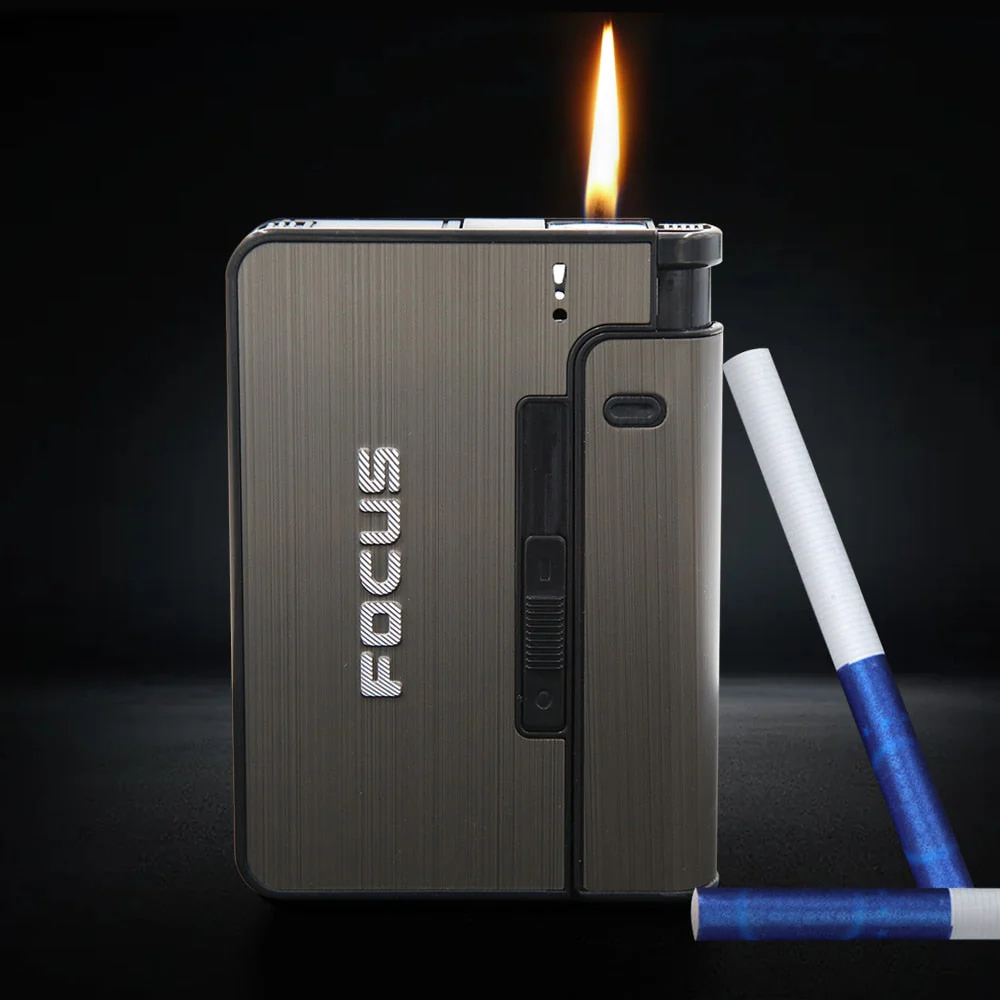 HULIANFU Portable Automatic Cigarette Case Metal Cigarette Boxes 10PCS Cigarette Holder Case Not Lighter Gadget for Men Christmas Gifts - Deanwangkt