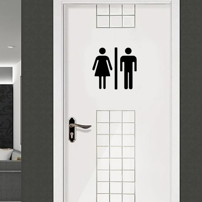 HULIANFU WC Toilet Entrance Sign Door Stickers For Public Place Home Decoration Creative Pattern Wall Decals Diy Funny Vinyl Mural Art - Deanwangkt