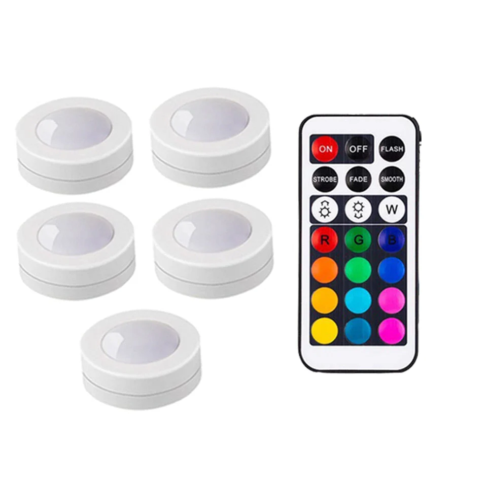 HULIANFU Wireless LED Under Cabinet Light Dimmable Touch Sensor RGB LED Puck Lights For Cupboard Wardrobe Stair Closet Hallway Night Lamp - Deanwangkt