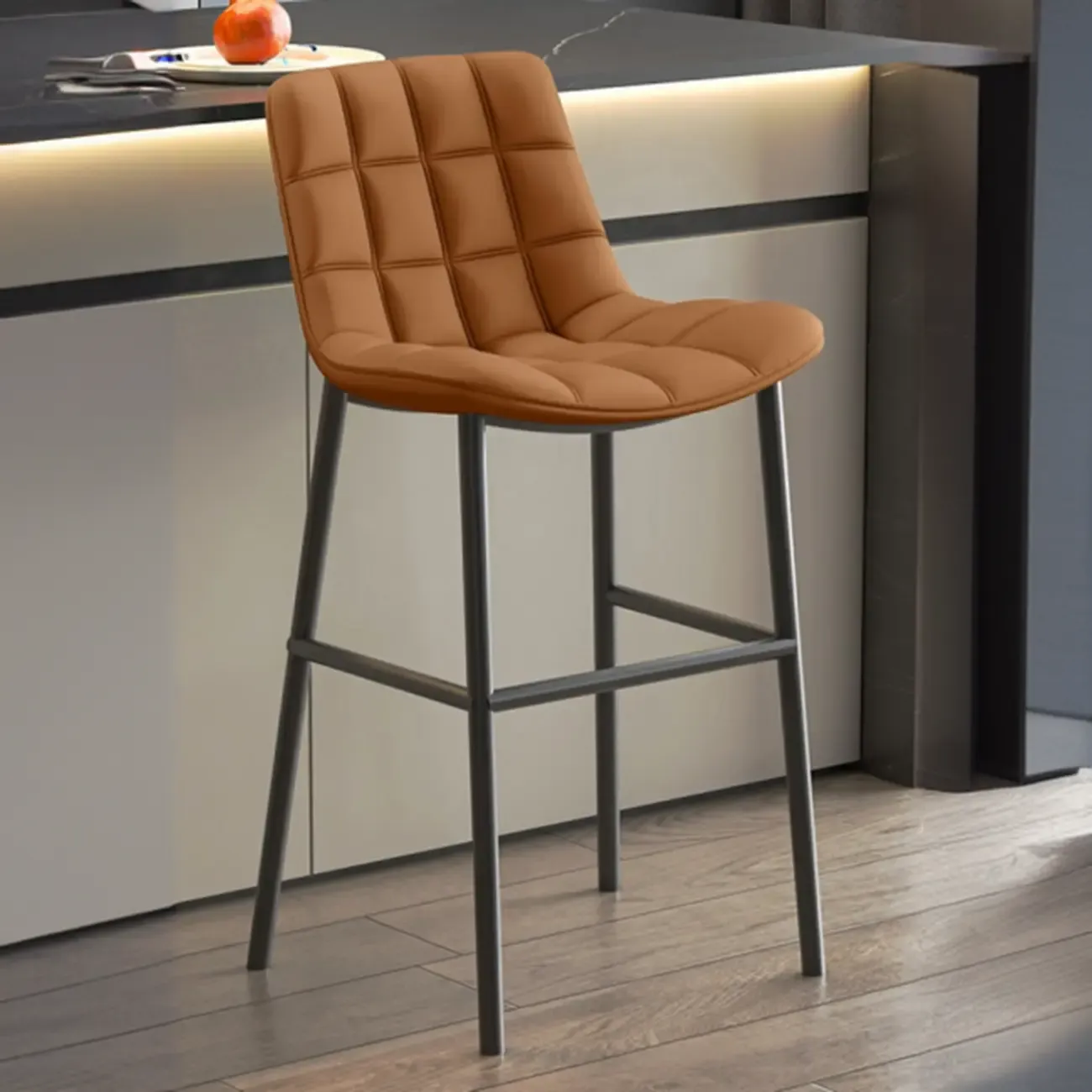 Concave Modern Low Back Leather Counter Bar Stools
