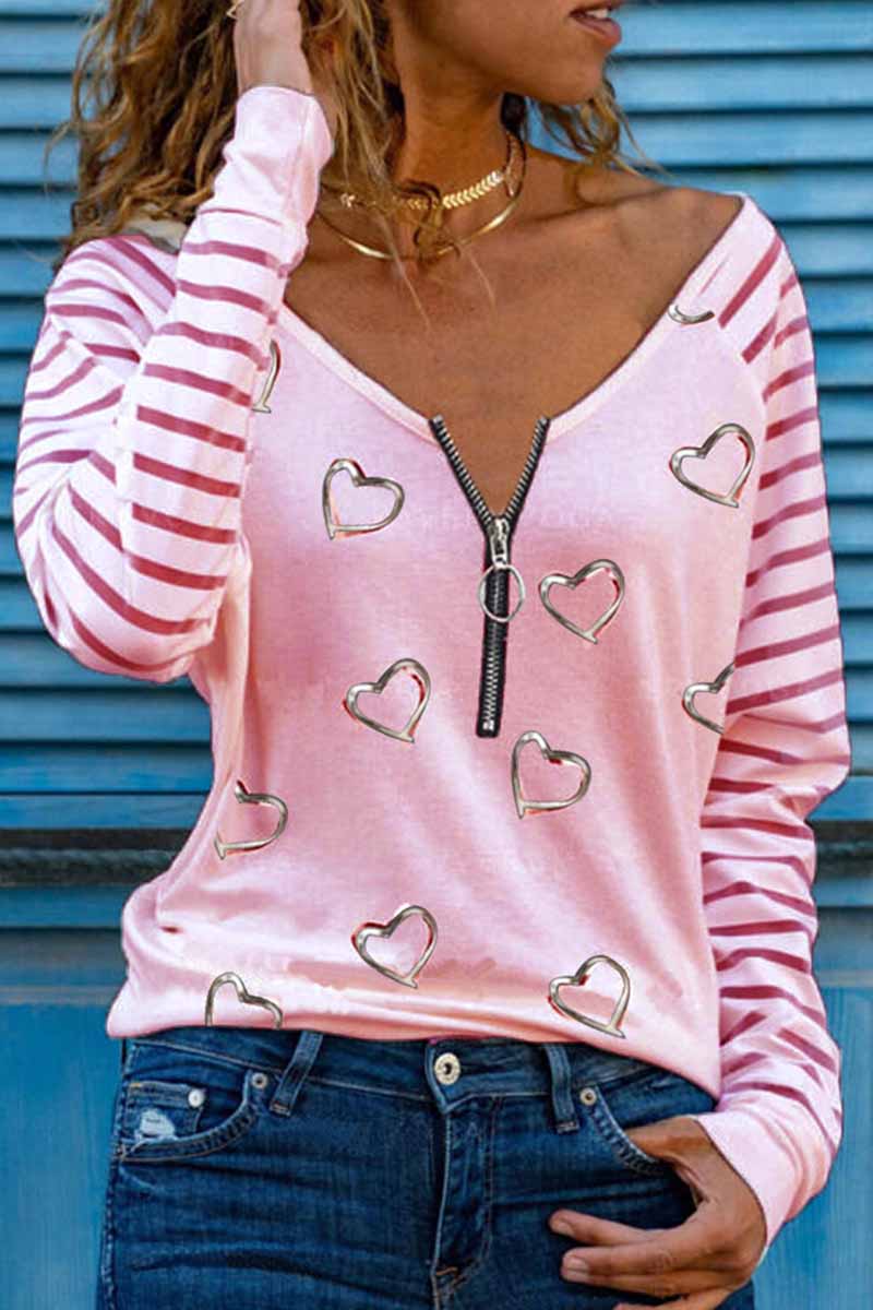 hulianfu Casual Print Patchwork V Neck Tops(4 Colors) - Deanwangkt
