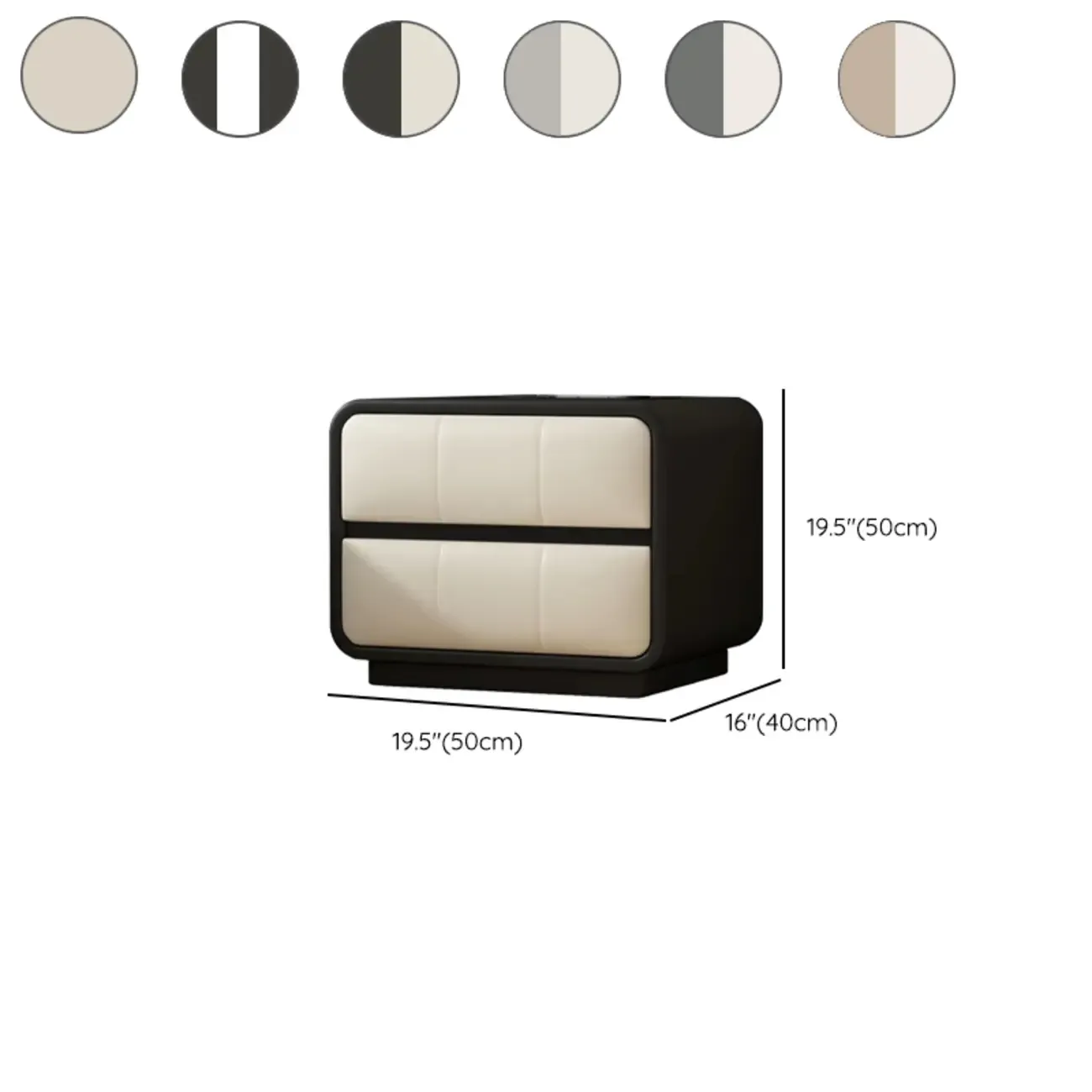 Modern Leather Wood Soft-Line 2 Drawer Nightstand