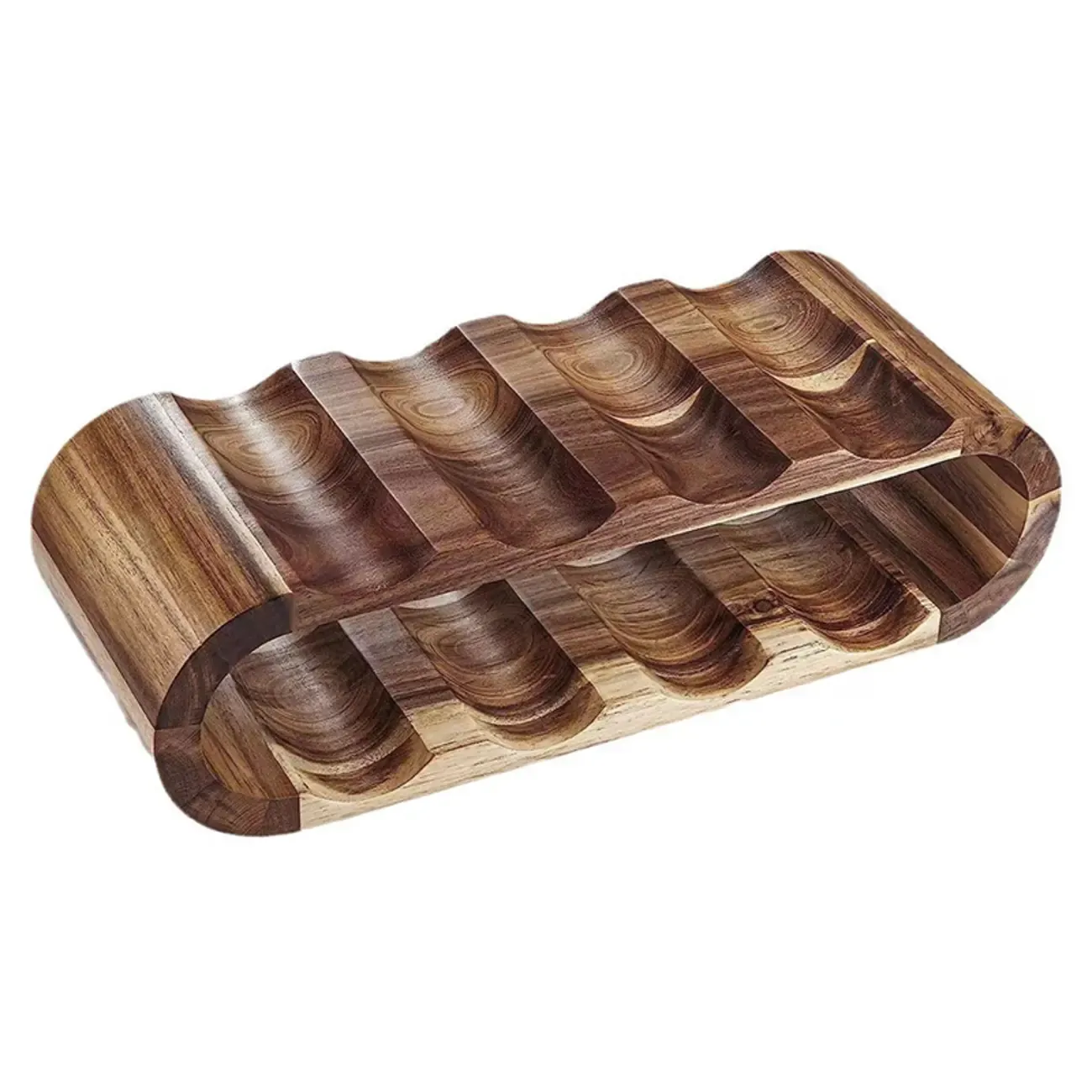 Elliptical Brown Wooden Stackable Wine Rack 8 Bottles Holder