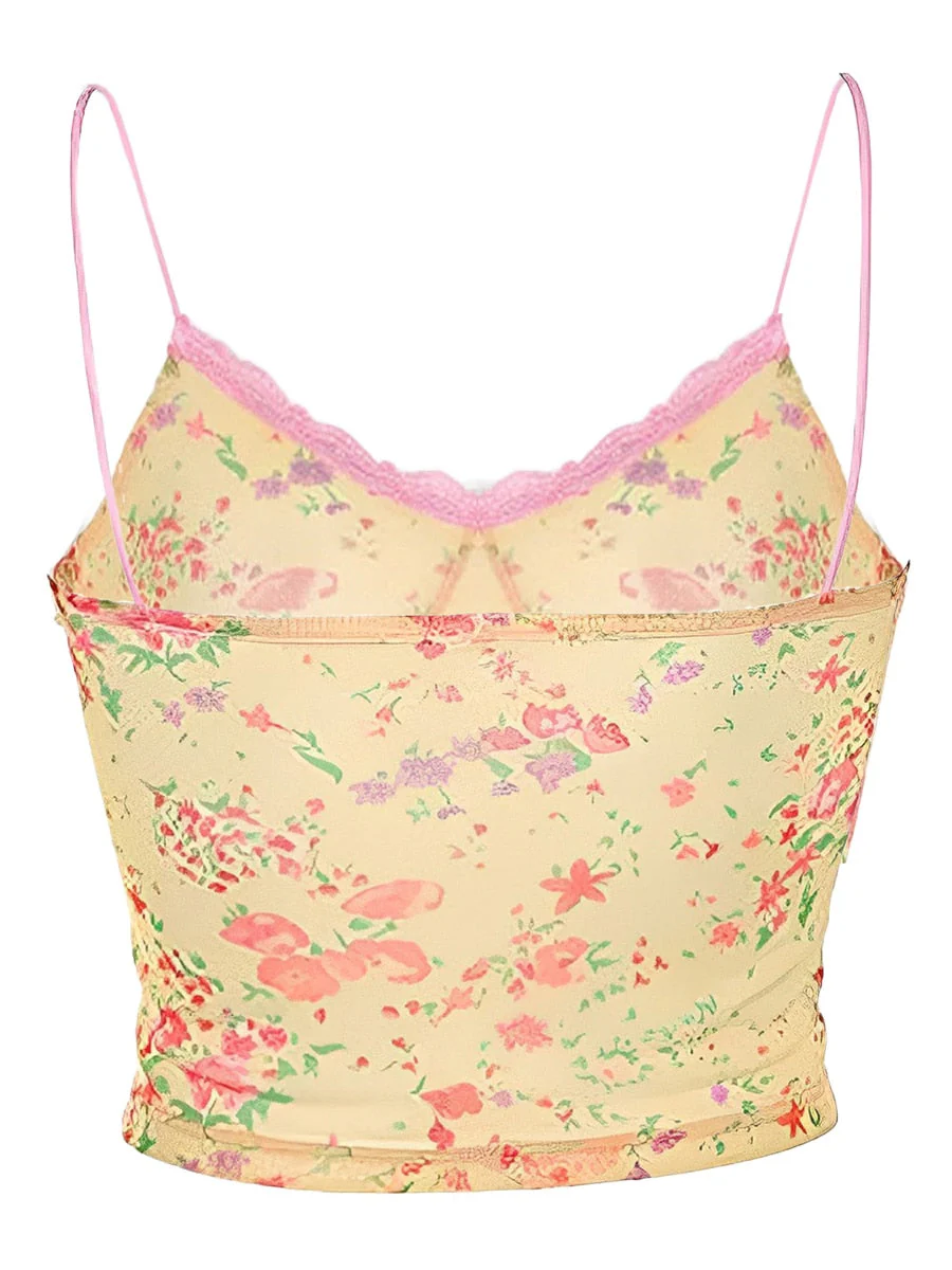 Hulianfu Rteyno Women s Summer Mini Sling Vest Sleeveless Backless V Neck Lace Trim Floral Camisole - Deanwangkt