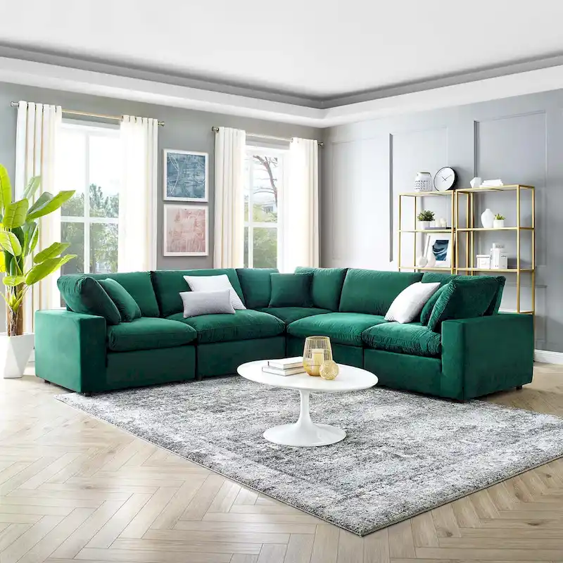 Commix Down Filled Overstuffed Velvet 5-Piece Sectional Sofa