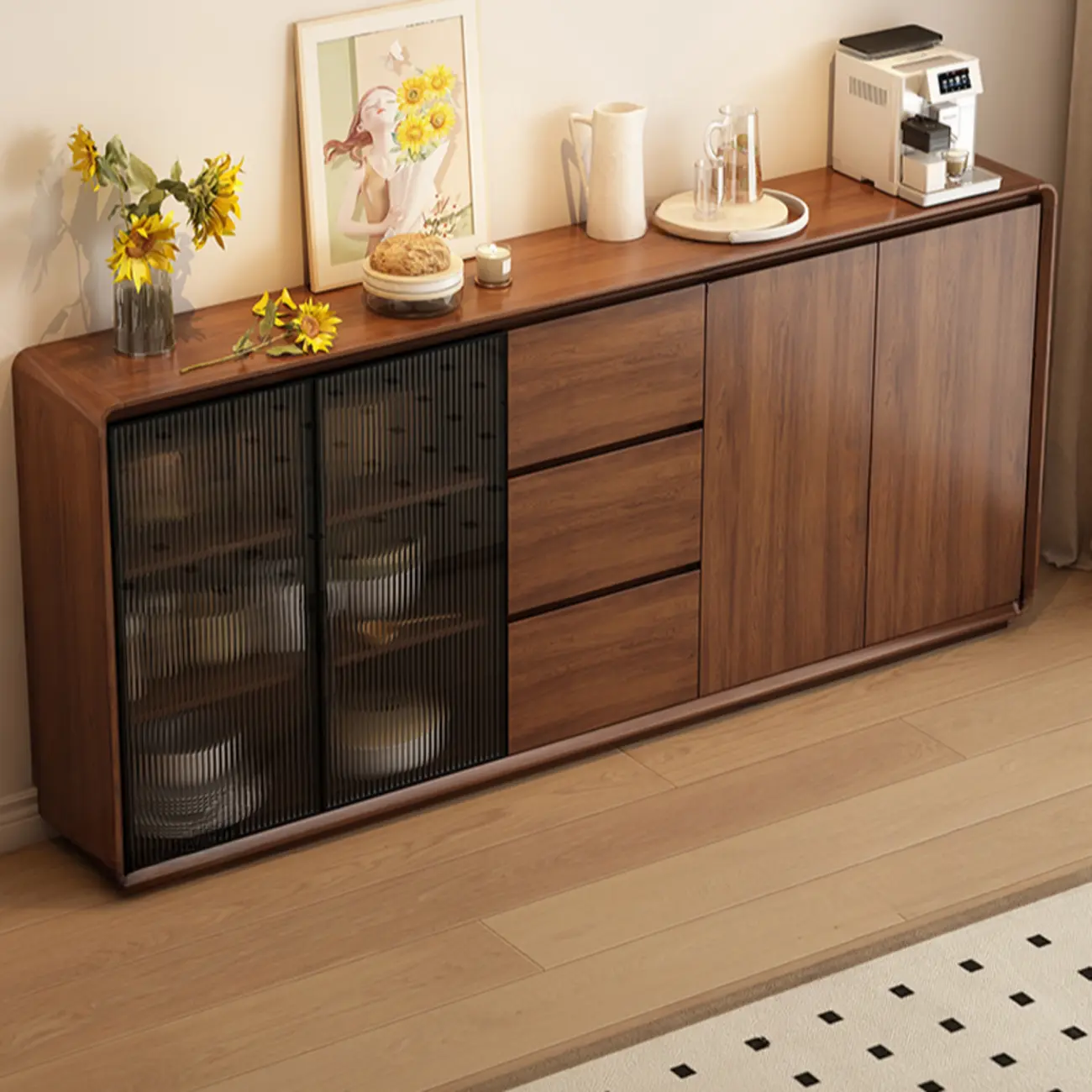 Casual Espresso Wood Sideboard with Drawers