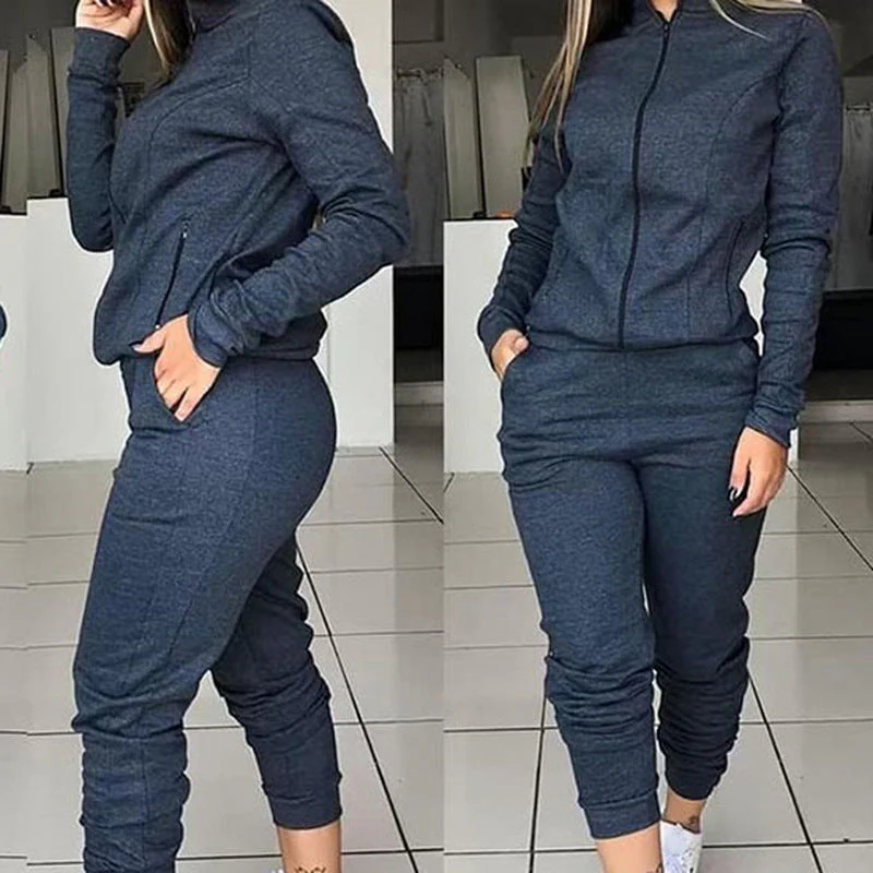Hulianfu 2 Piece Set Spring Autumn Women Tracksuit Zipper Sweatshirt+Pants Sportwear Casual Women's Sports Suit Hoodies Set Female - Deanwangkt