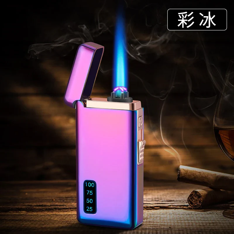 HULIANFU New Windproof Metal Dual Plasma Arc Lighter Jet USB Torch Lighter Gas Electric Butane Chargeable Pipe Cigar Lighter Gadgets - Deanwangkt