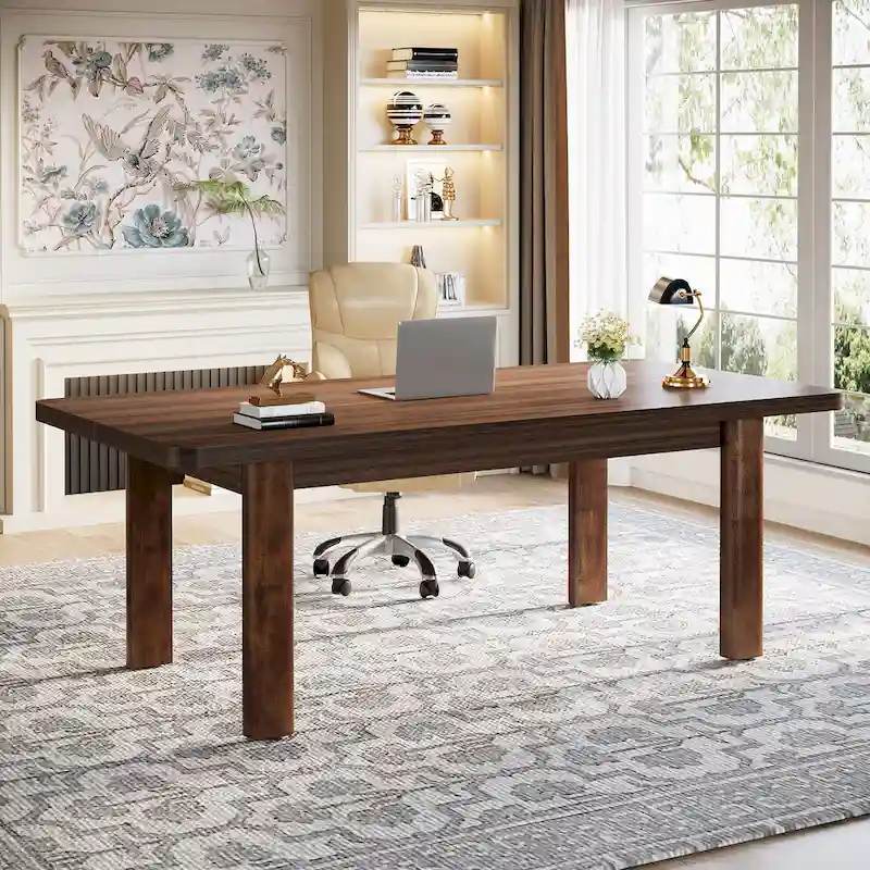 63 Large Office Computer Desk, Executive Desk with Solid Wood Legs