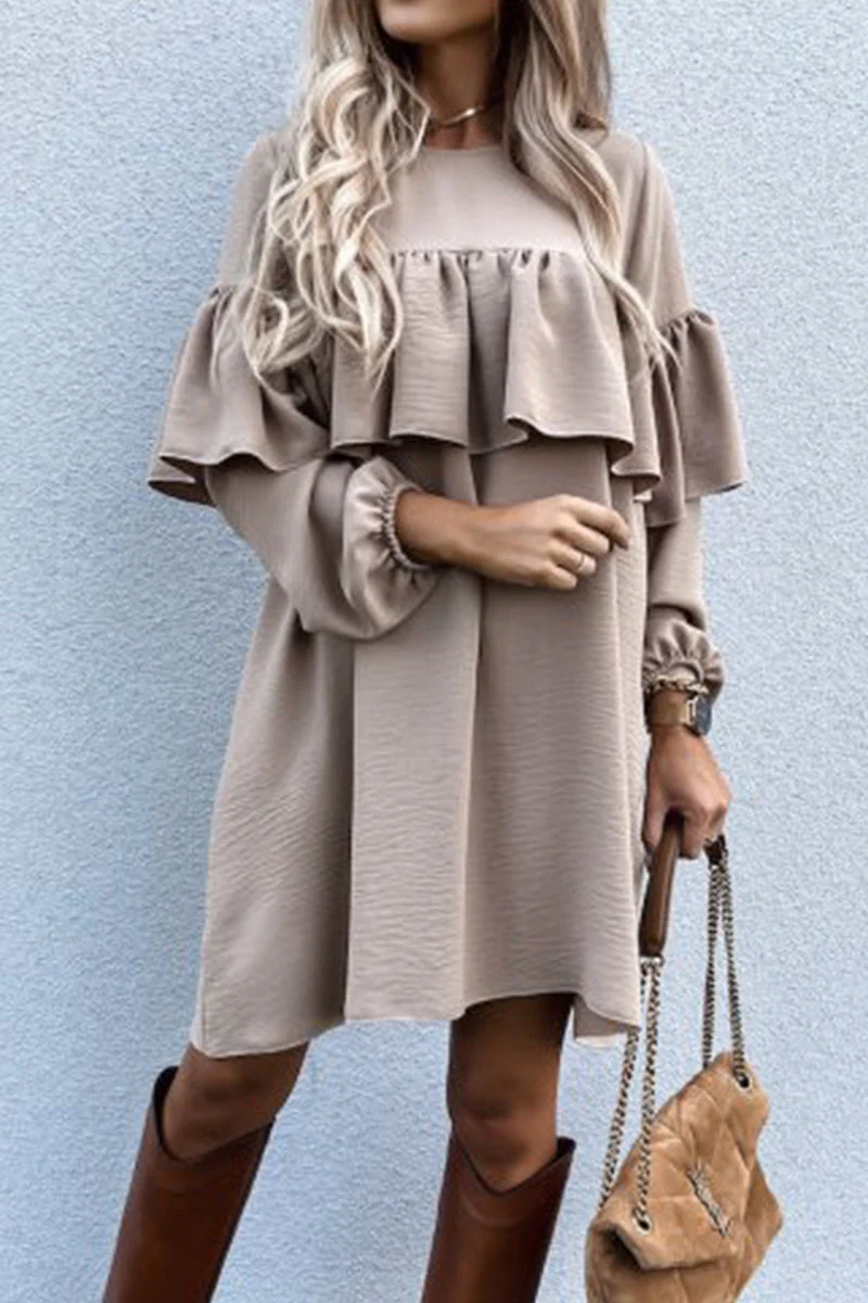 hulianfu Work Solid Fold O Neck Pleated Dresses(3 Colors) - Deanwangkt