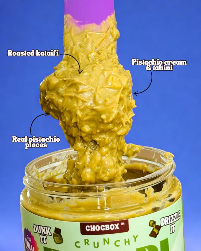 Chocbox Dubai Dip & Cookie Butter Crunch - Pistachio Cream & Tahini Mix / Cookie Butter + Crunchy Kataifi - 8oz & 20oz