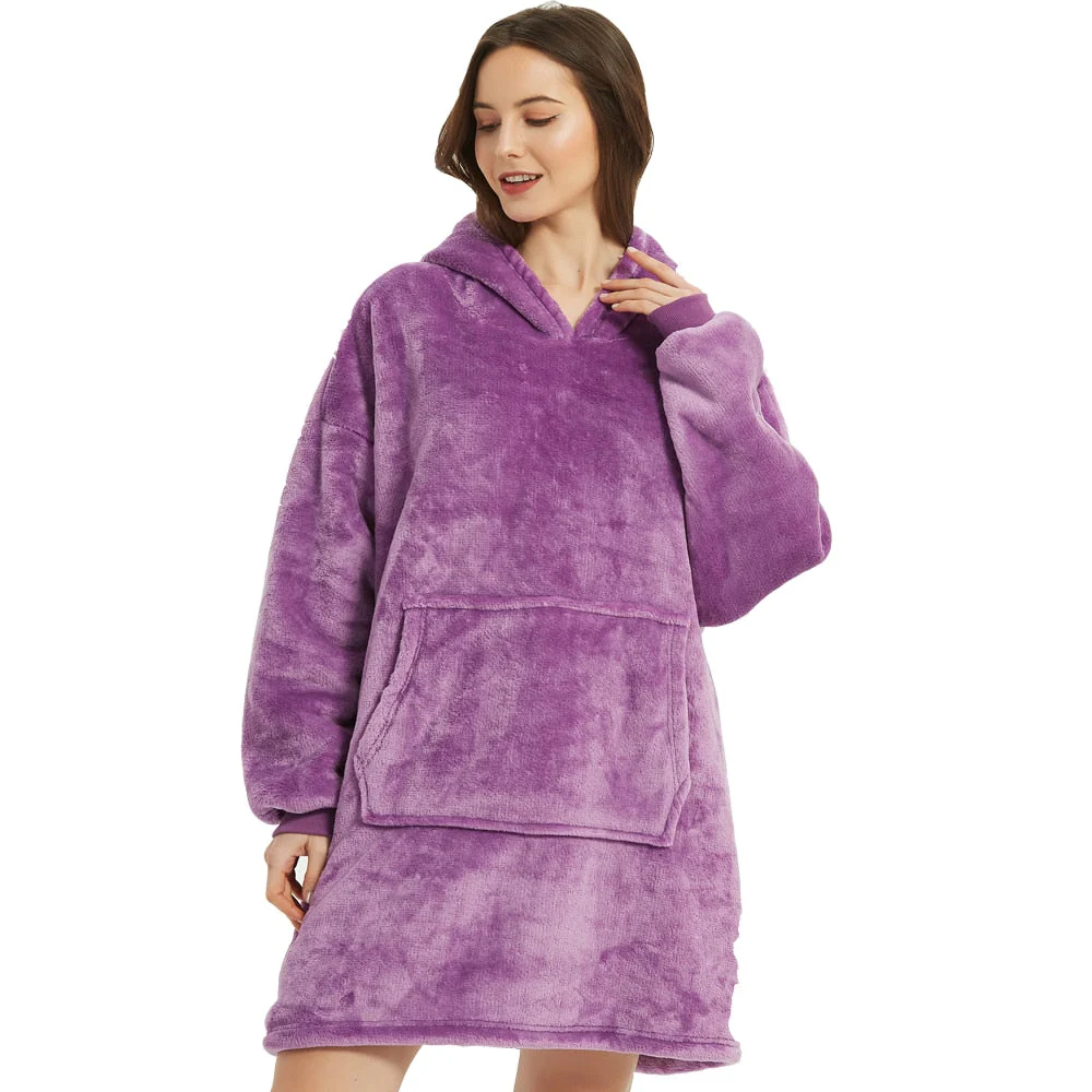 HULIANFU Winter Sherpa Blanket With Sleeves Ultra Plush Fleece Sweatshirt Blanket Hoodie Pink Grey Wine Blue Warm Flannel Hooded Blankets - Deanwangkt