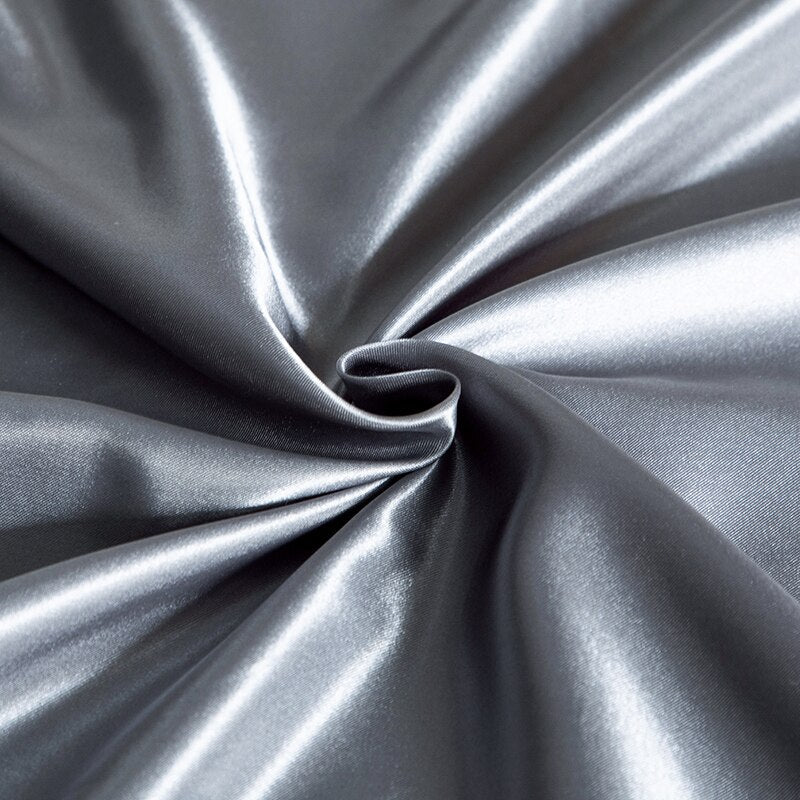 HULIANFU Satin Silk Bedding Sheet Set Solid Color Fitted Sheet Set Single Double King Size Bed Sheet Set Luxury Rayon Flat Sheet Set - Deanwangkt