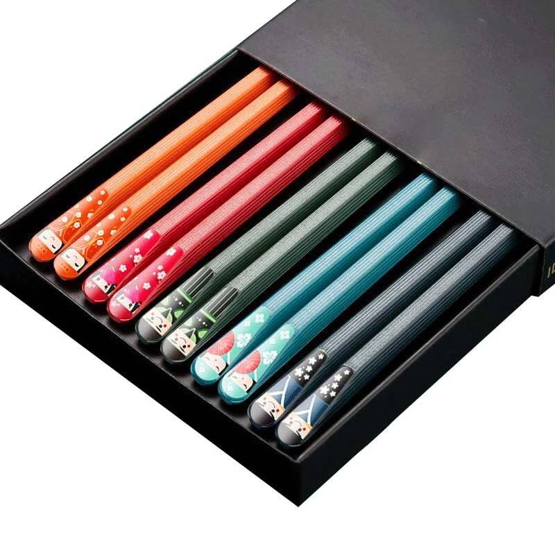 HULIANFU JANKNG 5 Pair Japanese Chopsticks Alloy Non-Slip Sushi Chop Sticks Set Chinese Gift Reusable Chopsticks Tableware Gift Kitchen - Deanwangkt