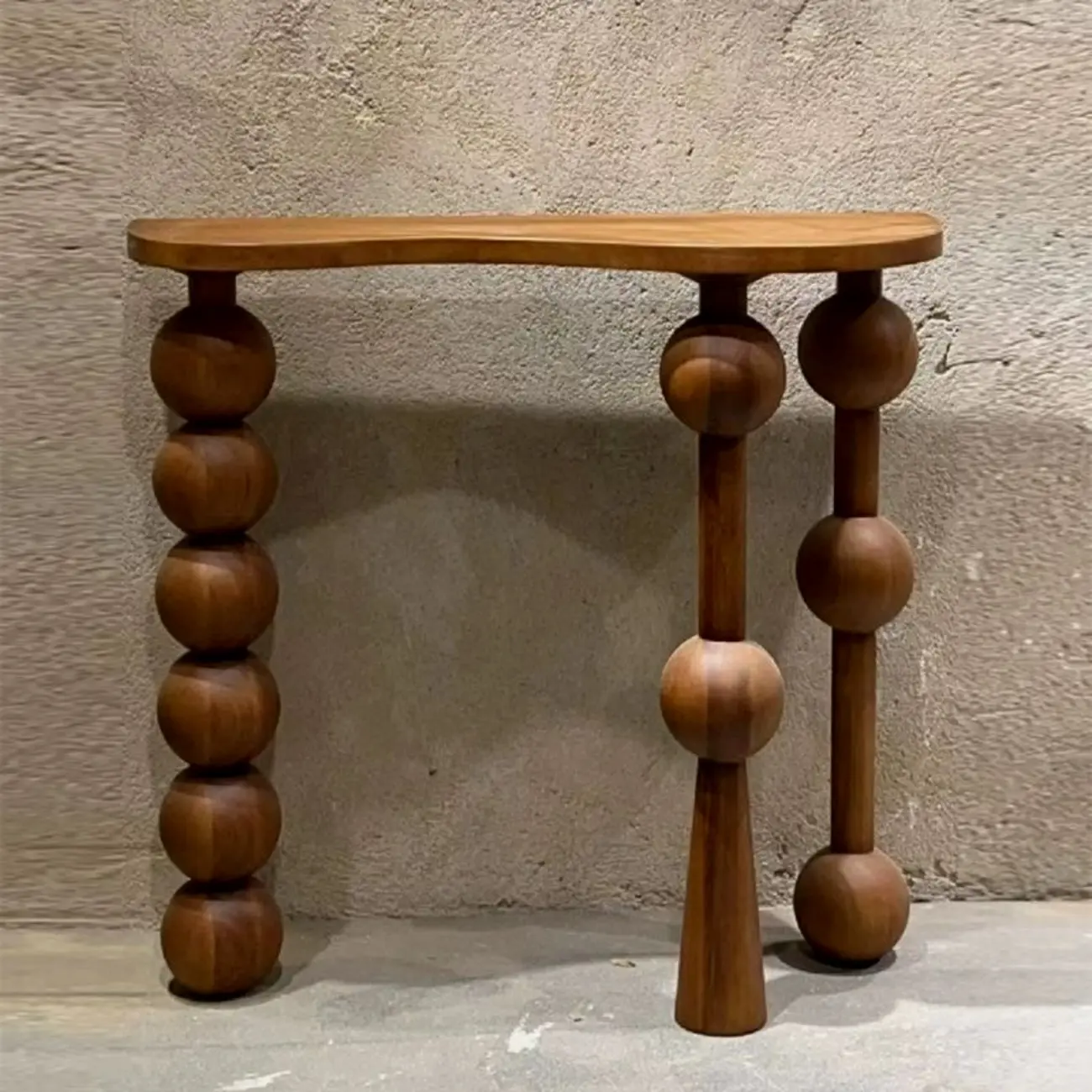 Artistic Walnut Wood Turned Leg Entry Console Table