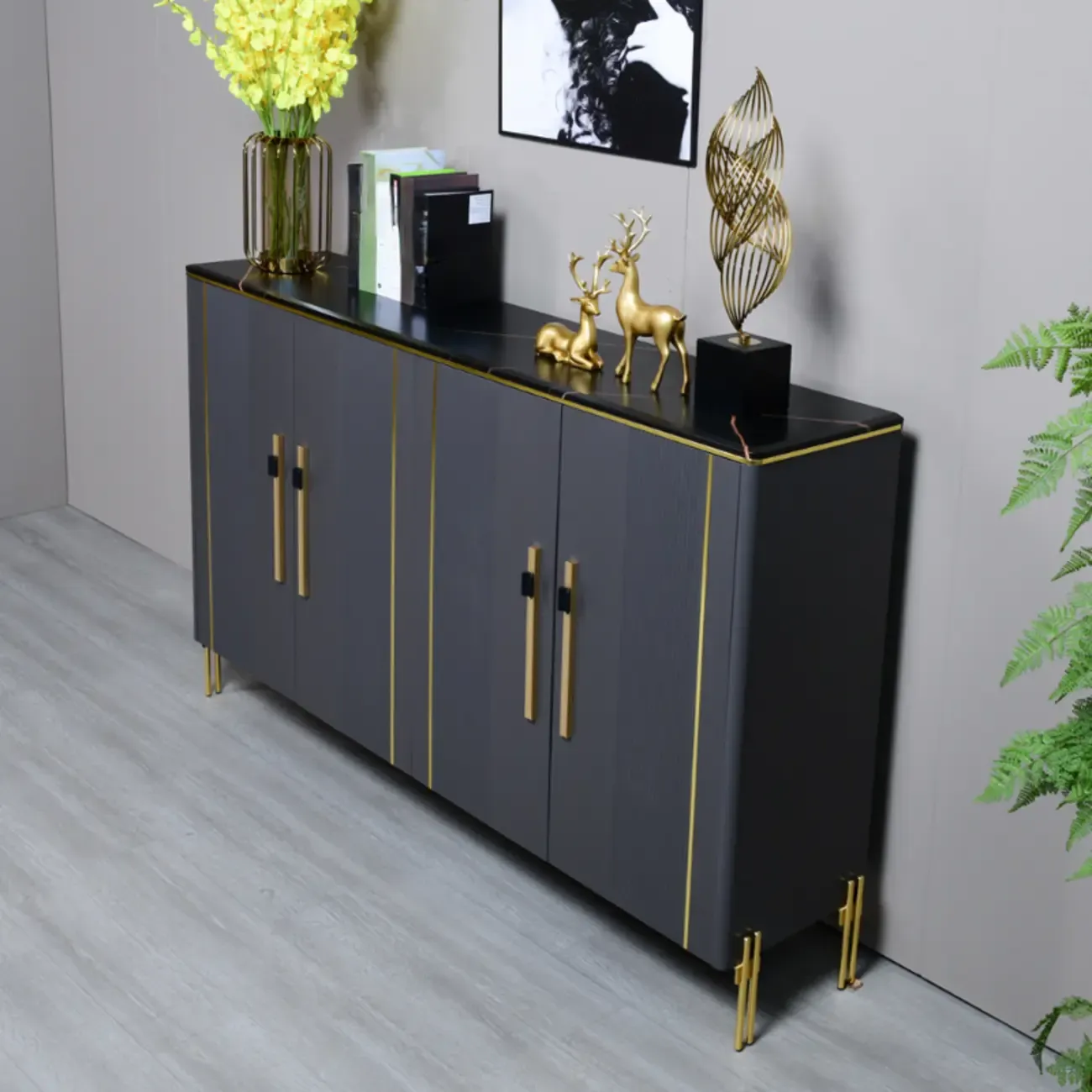 Glam Dark Gray Wooden Cabinet with Free Standing Design