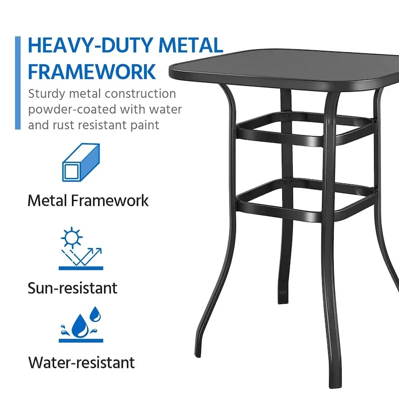 Yaheetech Patio Bistro Table with Tempered Glass, Iron Frame