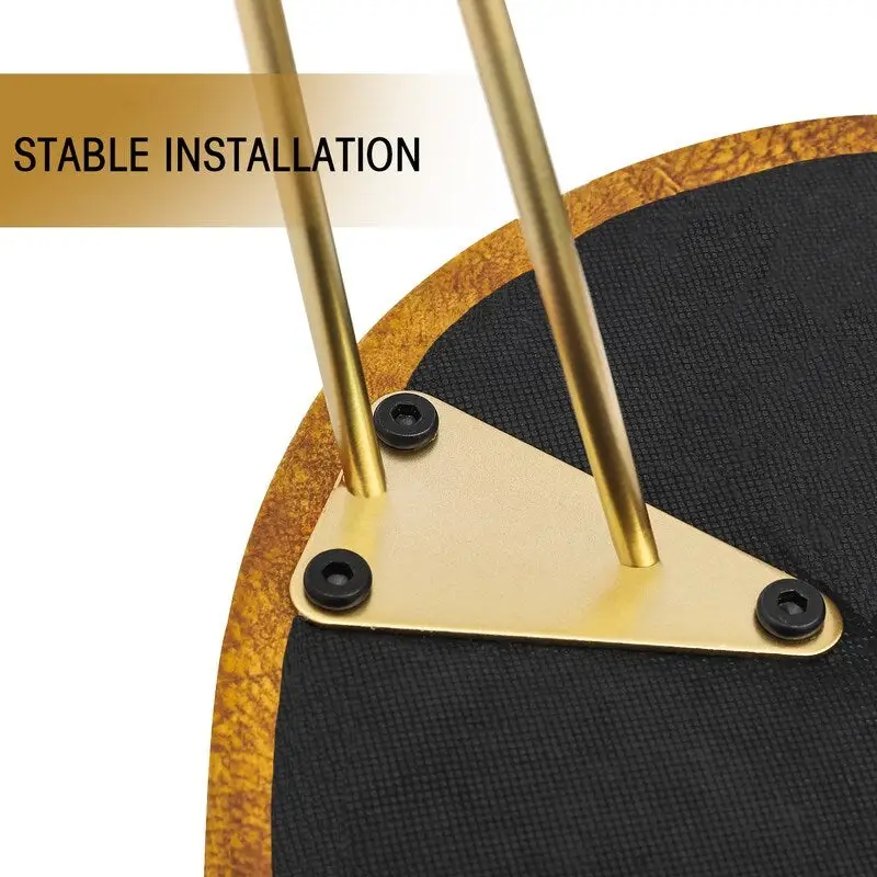 Adeco Round Footstool Ottoman Velvet Dressing Stool Gold Metal Legs