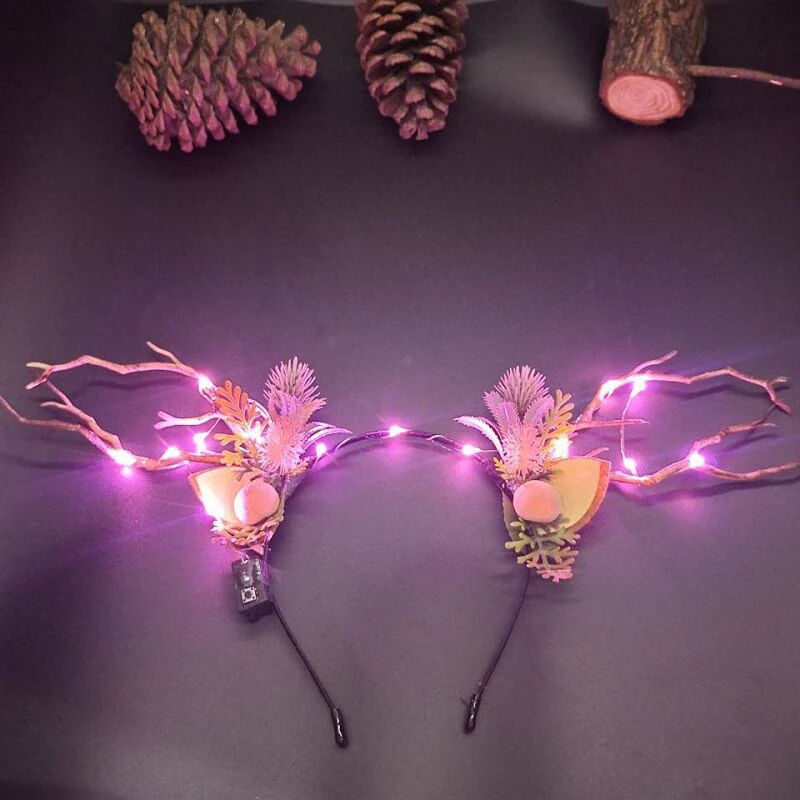 HULIANFU 2026  Luminous Elk Antler Headband Christmas Concert Forest Branch Deer Ear Headgear Hair Accessories Scenic Stage Show Photo Props - Deanwangkt