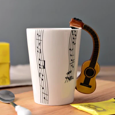 HULIANFU Novelty Music Note Cup Ceramic Guitar Coffee Mugs Personality Tea/Milk/Juice/Lemon Water Bottle Christmas Birthday Gift - Deanwangkt