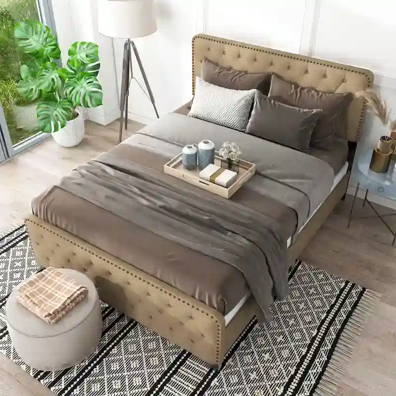 Furniture of America Tilly Button Tufted Fabric Upholstered Bed