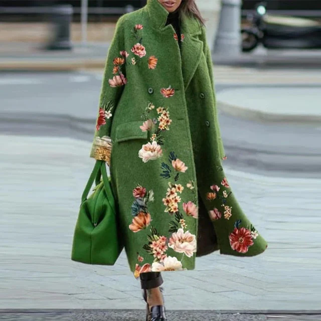 Autumn Winter Long Sleeve Pocket Green Outwear Casual Loose Blend Wool Long Overcoat Women Vintage Button Cardigan Tops Jackets - Deanwangkt