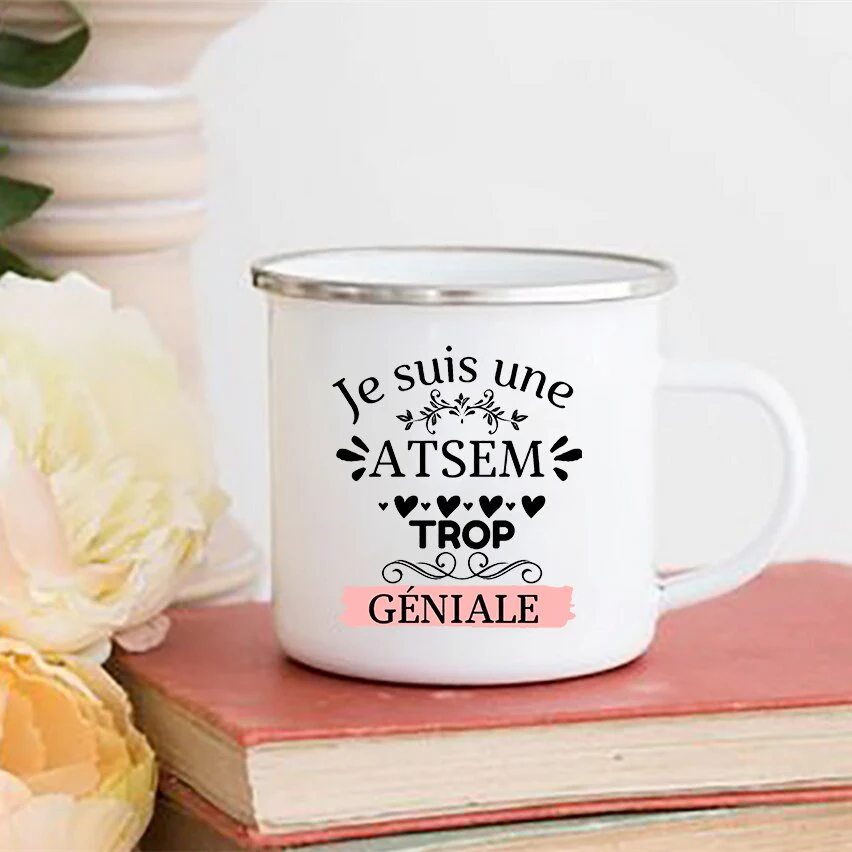 HULIANFU Merci Maîtresse/Atsem Print Coffee Mug Creative Enamel Cups Drinks Water Milk Cup Mug School Home Handle Drinkware Teacher Gifts - Deanwangkt