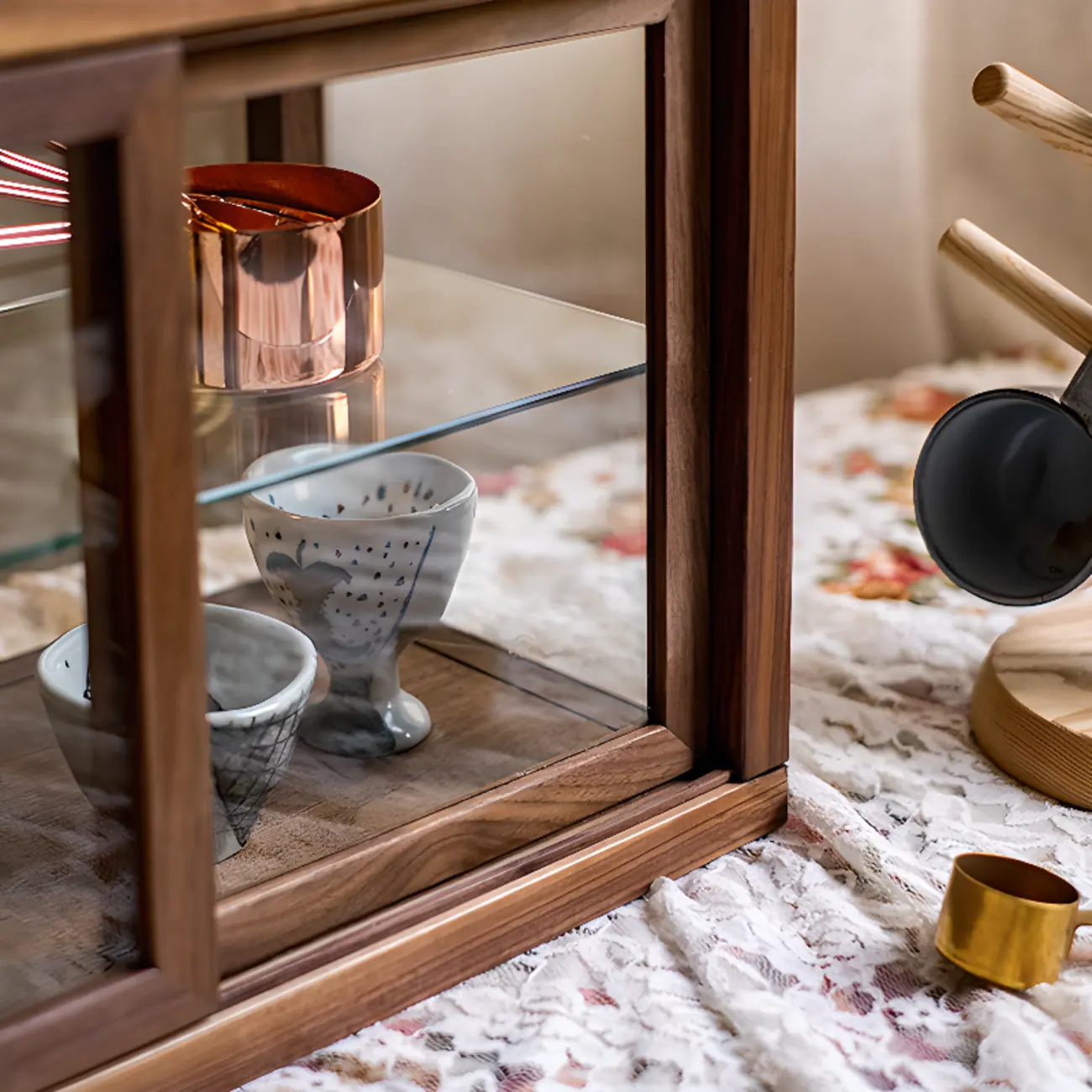 Small Wooden Glass Display Curio Cabinet Tableytop