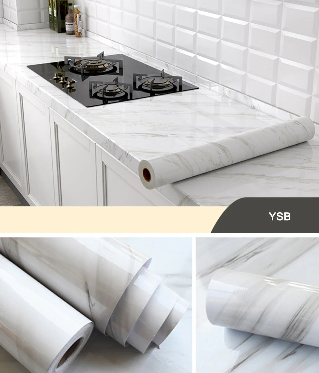 HULIANFU 2026  Kitchen Oil-proof Transparent Film Thick Self Adhesive Waterproof Countertop Furniture Marble Wallpaper Bathroom Decor Stickers - Deanwangkt