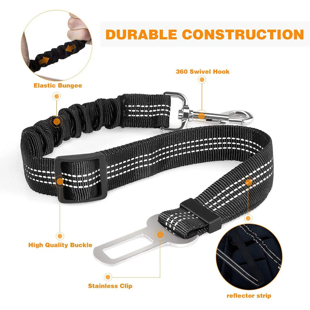 HULIANFU Pet Supplies Car Seat Belt Dog Seat Belt Dog Leash Vehicle Belt Adjustable Cushioning Elastic Reflective Safety Rope for Dog Cat - Deanwangkt