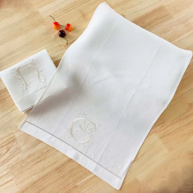 HULIANFU Letters Embroidery  Table Napkin  White Wedding Party Holiday  Decorative  Towel  Rectangular  Hand Towels - Deanwangkt