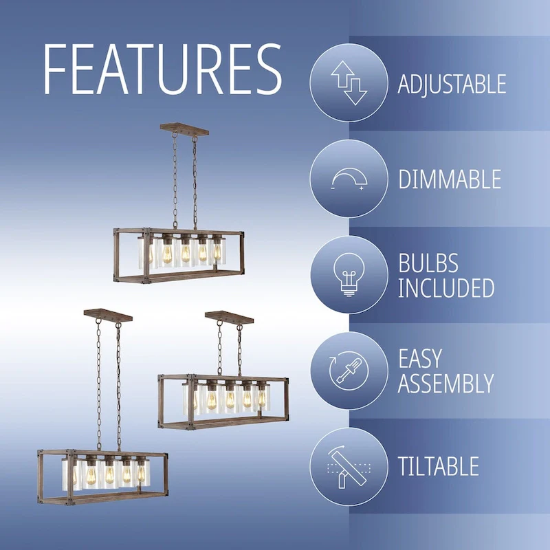 Darlene 36  5-Light Linear Adjustable Iron/Seeded Glass Rustic Farmhouse LED Pendant, Brown by JONATHAN Y