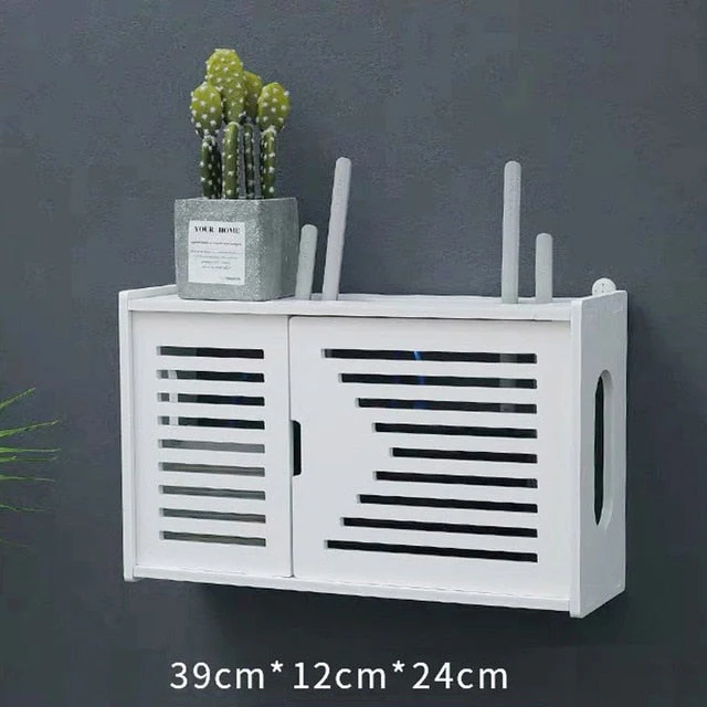 HULIANFU Large Wireless Wifi Router Storage Box PVC Density Panel Shelf Wall Hanging Board Bracket Cable  Organizer Home Decor - Deanwangkt