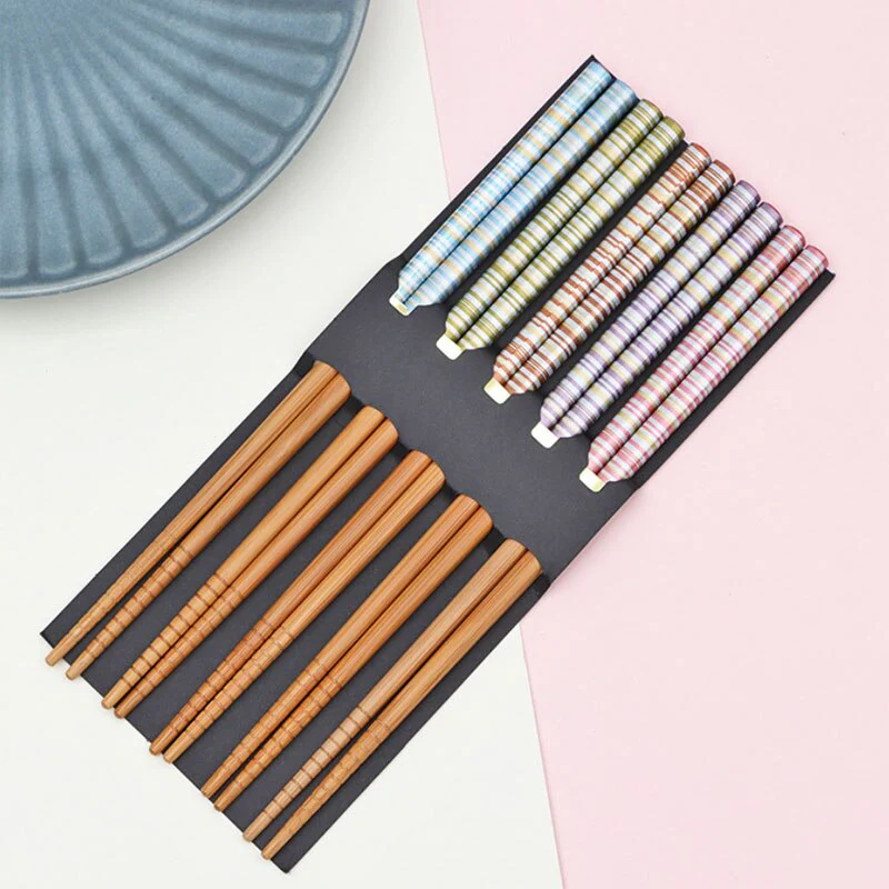 HULIANFU Reusable 5 Pair Set Handmade Bamboo Japanese Natural Wood Chopsticks Sushi Food Cat Flower Multi color Wooden Chop sticks - Deanwangkt