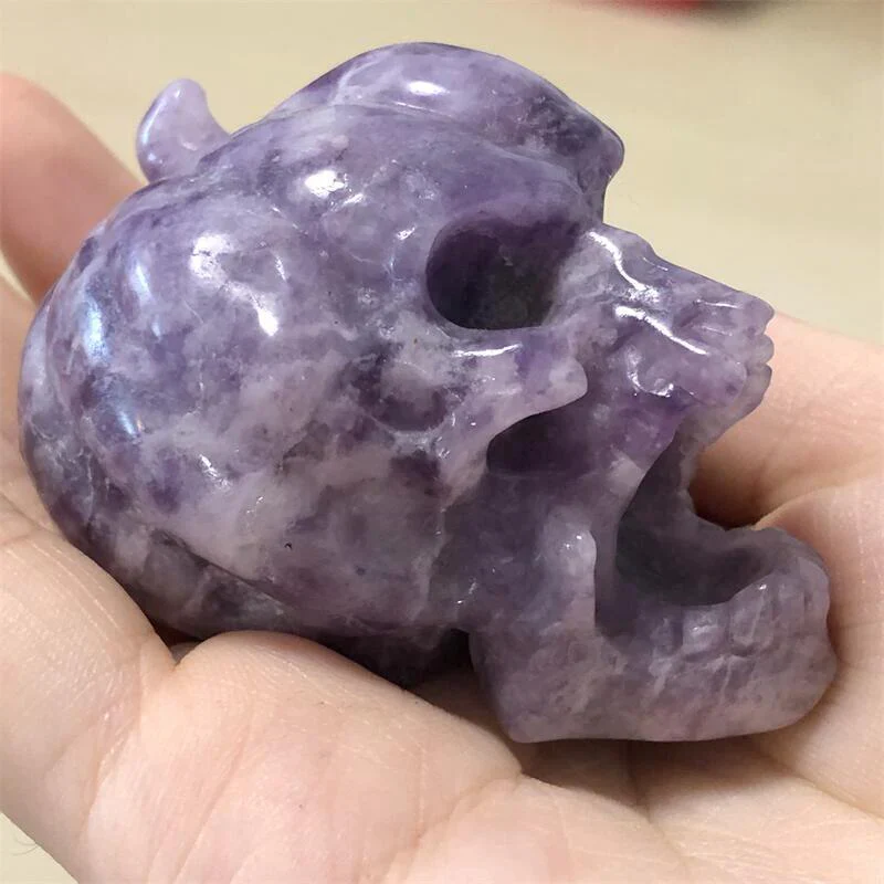 HULIANFU Natural Crystal Quartz Lepidolite Pumpkin Skull Reiki Healing Hand Carved Home Halloween Decoration Gift 1pcs - Deanwangkt