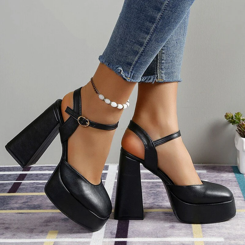 hulianfu White Super High Heels Mary Jane Shoes for Women  Summer Ankle Strap Platform Pumps Woman Slingback Thick Heeled Party Shoes - Deanwangkt
