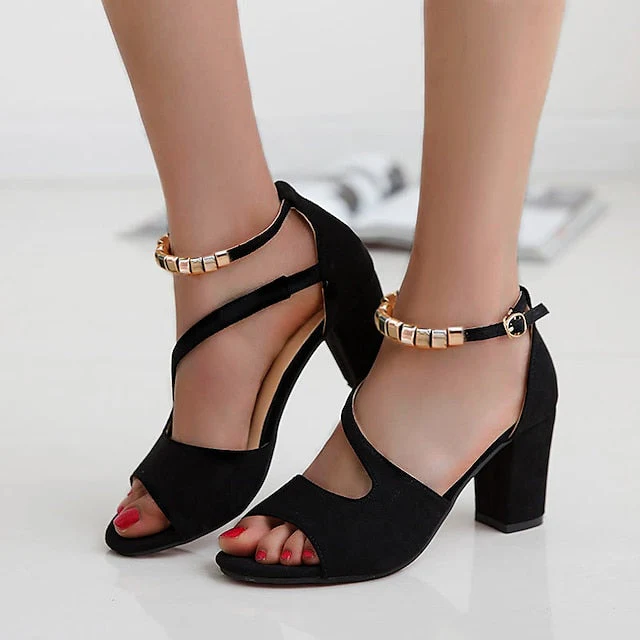 Women's Sandals Dress Shoes Block Heel Sandals Ankle Strap Sandals Party Office Daily Summer Block Heel Chunky Heel Peep Toe Elegant Classic Casual Suede Ankle Strap Solid Color Black Pink Army Green - Deanwangkt