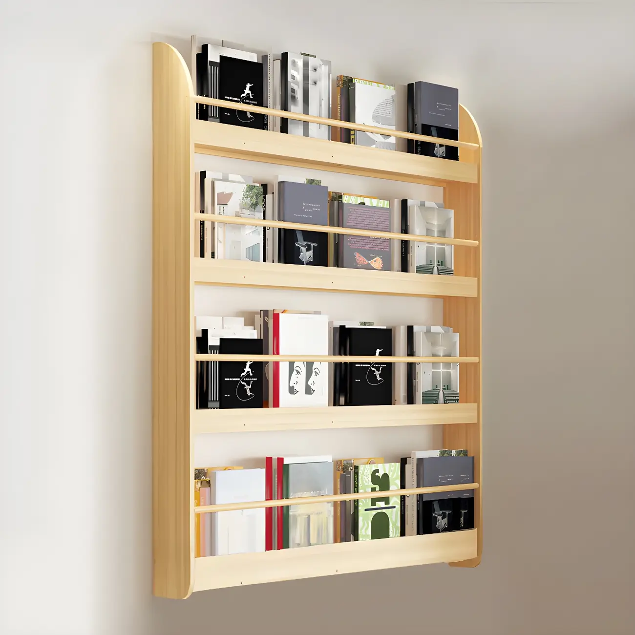 Modern Slim Wood Wall-Mounted Bookshelf