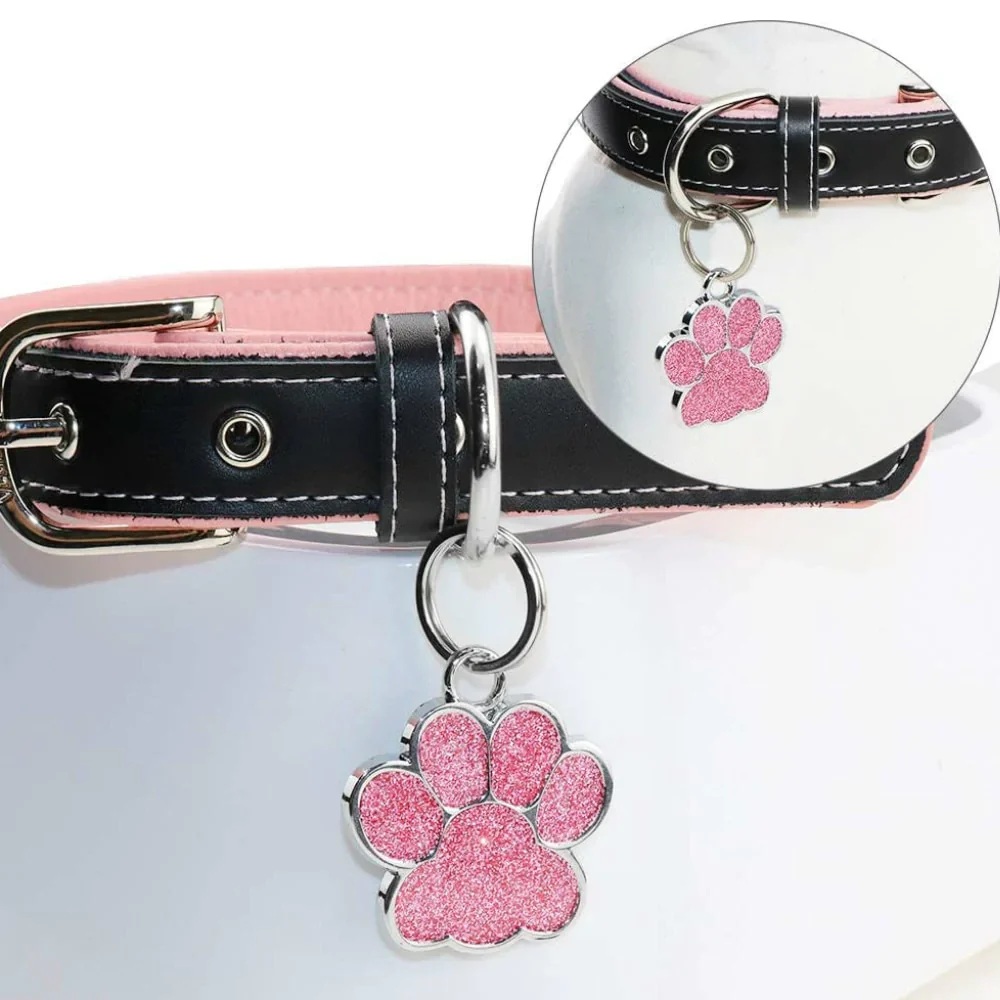 HULIANFU Personalized Dog Cat Tags Engraved Cat Dog Puppy Pet ID Name Collar Tag Pendant Pet Accessories Paw Glitter Pendant - Deanwangkt