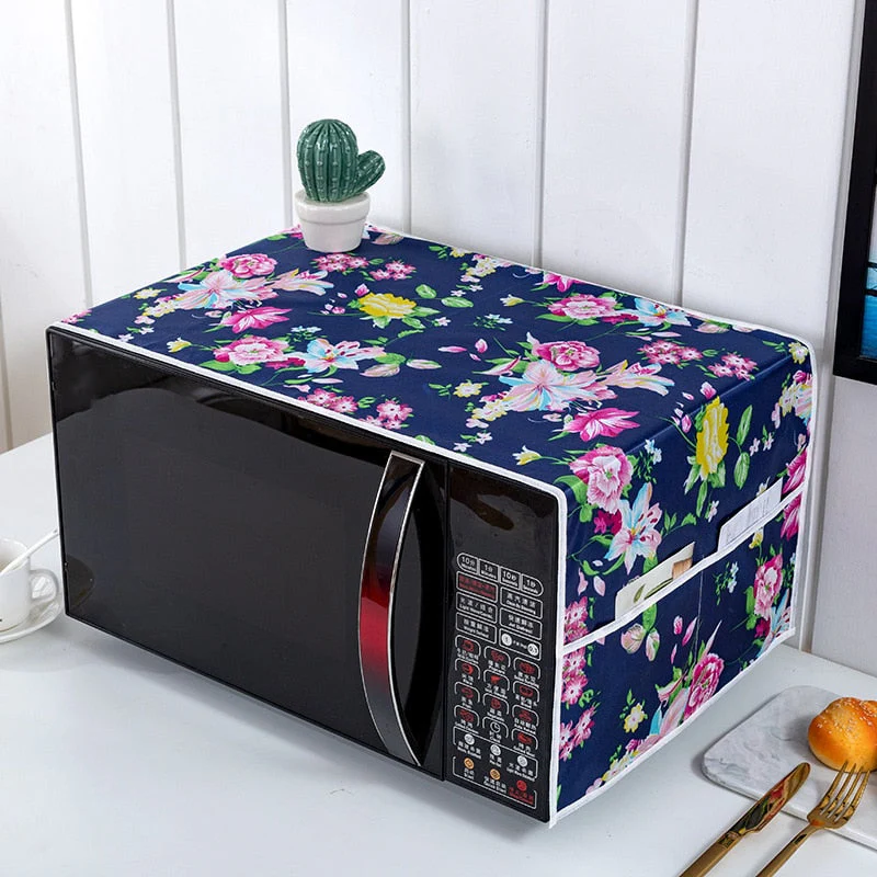 HULIANFU Peva Dustproof Microwave Oven Covers Printed Dust Oil Proofing Covers With Double Pockets Storage Bag Kitchen Accessories - Deanwangkt