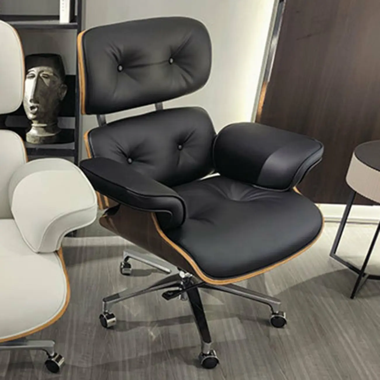 Mid-Century Modern Ergonomic Office Chair Genuine Leather