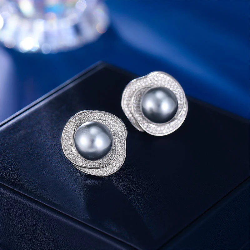 2025 Light luxury high-end  exaggerated stud earrings niche micro-inlaid zircon exquisite temperament personalized high-end pearl earrings - Deanwangkt