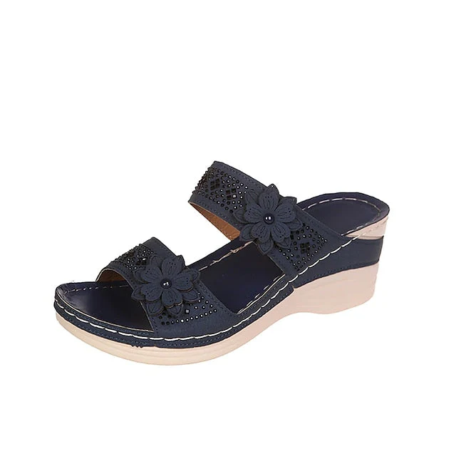 Women's Sandals Boho Bohemia Beach Wedge Sandals Comfort Shoes Outdoor Daily Beach Summer Flower Wedge Heel Round Toe Open Toe Casual Minimalism Walking Shoes PU Leather Faux Leather Loafer Solid - Deanwangkt