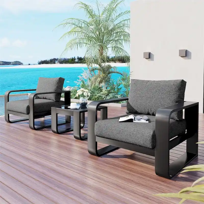 3 Pieces Aluminum Patio Furniture with Cushion and Coffee Table