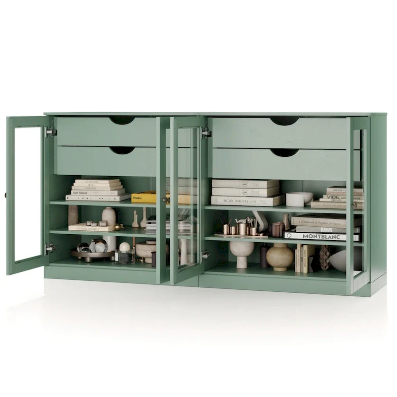 Palace Imports 100% Solid Wood 64 Sideboard with Clear Glass Doors, 4-Drawers and Adjustable Shelves