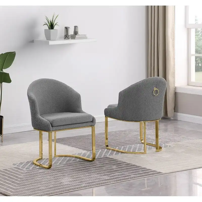 Teddy Fabric Gold Chrome Dining Chairs (Set of 2) - N/A