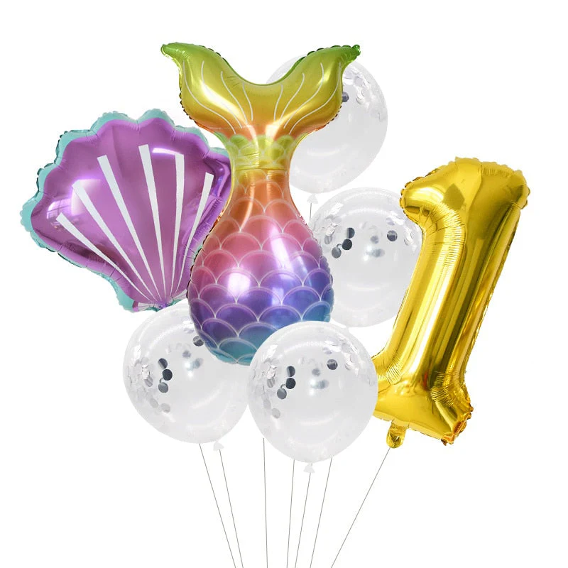 HULIANFU Little Mermaid Party Balloons 32inch Number Foil Balloon Kids Birthday Party Decoration Supplies Baby Shower Decor Helium Globos - Deanwangkt